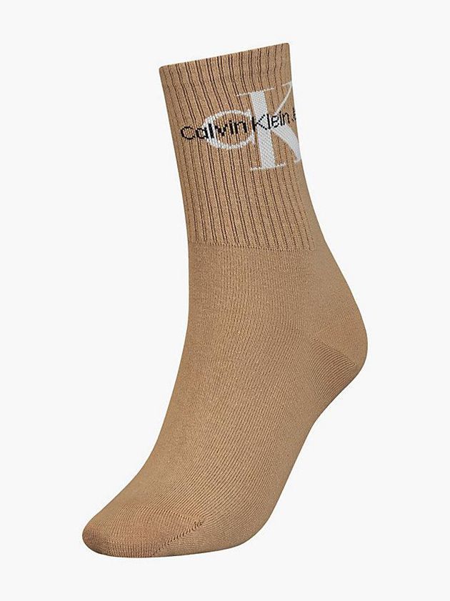 Calvin Klein USA Logo Crew Womens Socks Brown 0143728-NF